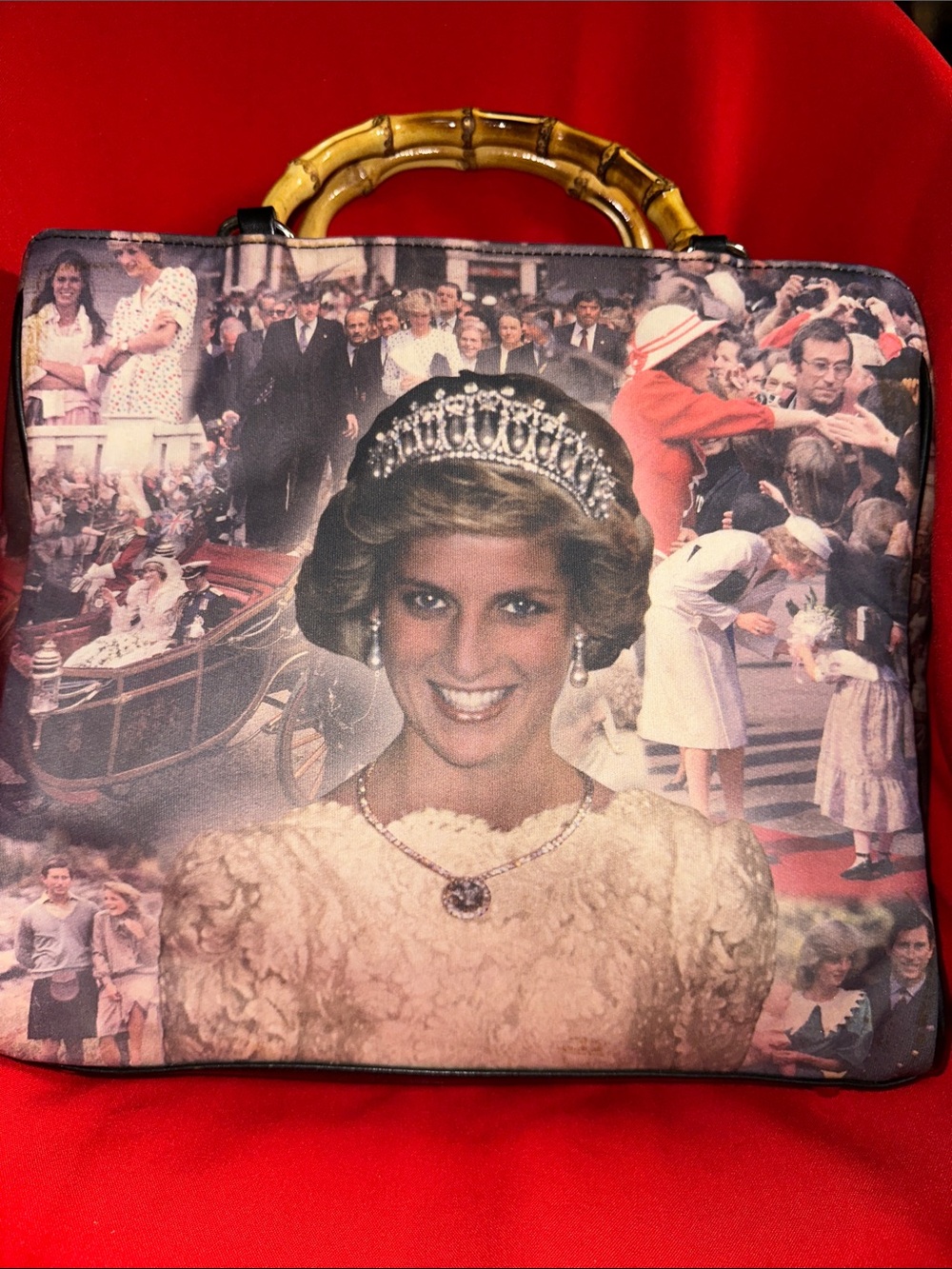 Vintage Portrait of Iconic Princess Diana - Bamboo-Handle Tote Bag